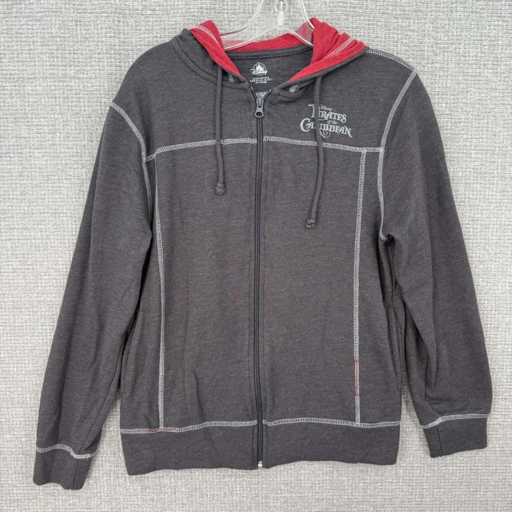 Disney Pirates of the Caribbean Zip Up Hoodie Mens S Charcoal Gray Graphic